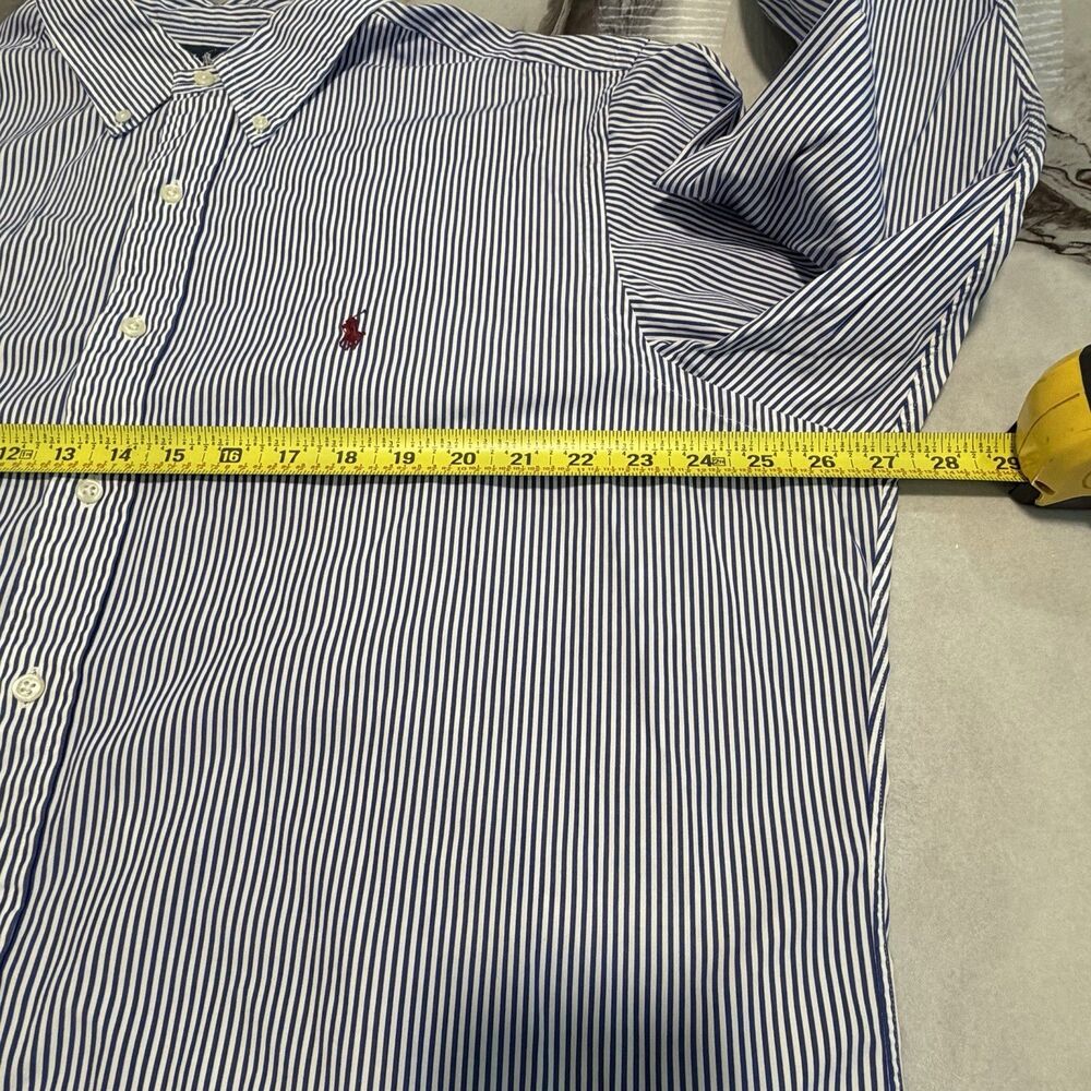Polo Ralph Lauren Shirt Mens 17.5 32/33 Classic Fit Blue White Stripe Red Pony - Picture 7 of 9
